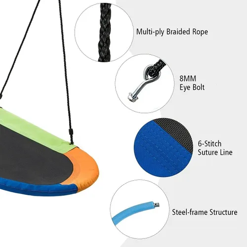 Miniatura 8 de DORTALA Columpio ovalado, columpio de árbol de 60 pulgadas con alturas ajustables de 40 a 63 pulgadas y cuerda de múltiples capas para niños