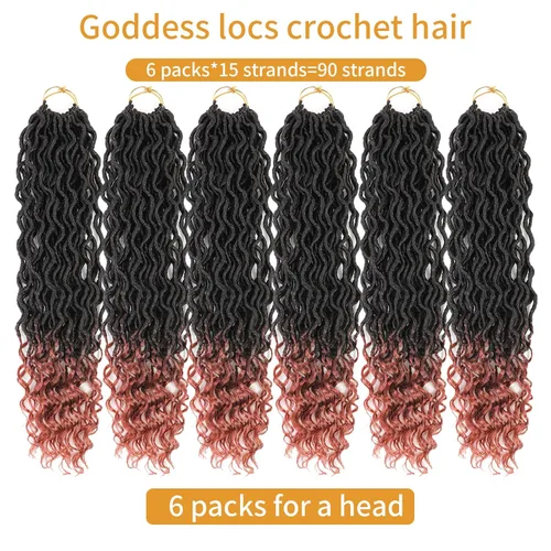 Miniatura 4 de Trenzas postizas Goddess, 6 paquetes de 18 pulgadas, cabello lacio, trenzado con ganchillo, para mujeres negras, trenzas postizas ombre con puntas