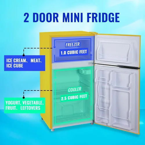 Miniatura 4 de Refrigerador de 3.5 pies cúbicos, refrigerador para dormitorio con estantes de cristal ajustables, control de temperatura de 7 niveles, adecuado