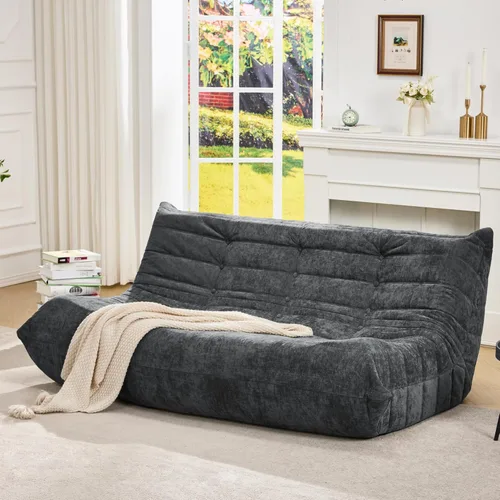 Miniatura 34 de Sillones tipo puf para adultos, puf gigante con espuma viscoelástica, sillón puf con relleno, piel sintética, para la sala, dormitorio u oficina azul