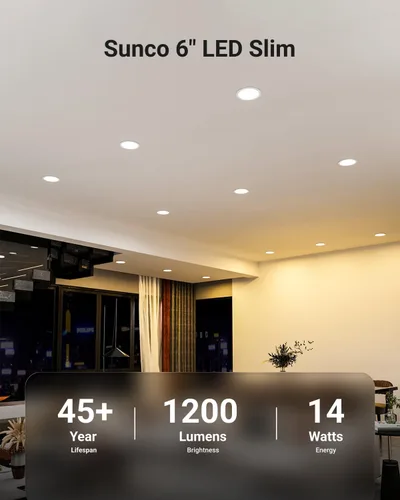 Miniatura 2 de Sunco - Paquete de 12 luces LED empotrables de 6 pulgadas, luces de techo delgadas sin lata con caja de conexiones, 850 LM, 14 W