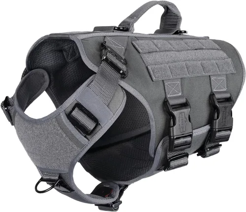 ICEFANG - Arnés táctico para perro con 6 hebillas, chaleco con sistema molle con asa para perro, 3/4 del cuerpo, panel con velcro para parche de