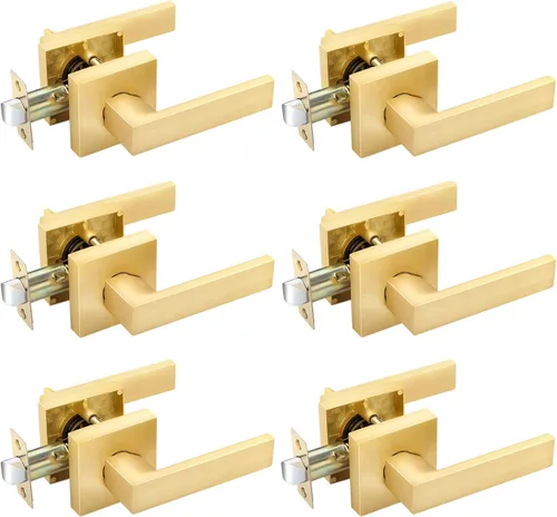 Miniatura 32 de EHOMEWARE 8 paquetes de manijas de puerta interior sin llave en acabado de latón satinado, manija de puerta de armario, palanca de puerta de paso
