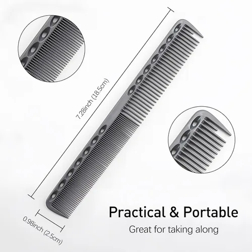 Miniatura 3 de Juego de 3 peines de peluquería de fibra de carbono, peine de corte fino para hombres y mujeres, resistente al calor, negro, gris, blanco
