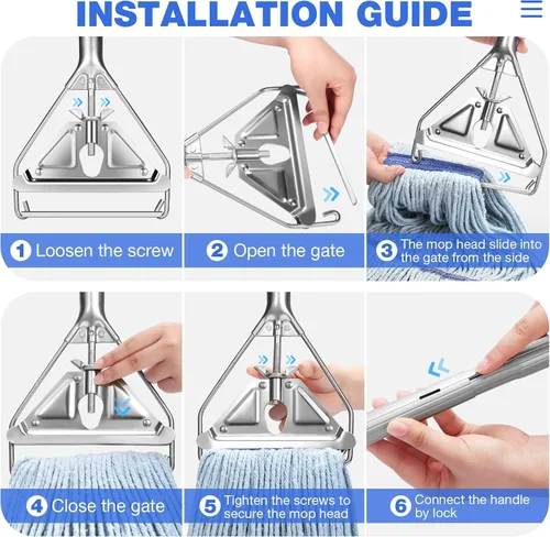 Miniatura 7 de Trapeador de Cuerda Resistente para Limpieza de Pisos - Trapeador Húmedo Industrial Comercial con Mango de 59 Pulgadas para Limpieza de Hogar, Azul