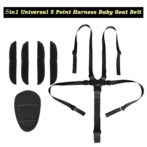 Miniatura 2 de Arnés universal de 5 puntos para bebé con 5 almohadillas, arnés ajustable correa de seguridad para bebé, cinturón de seguridad para bebé para silla