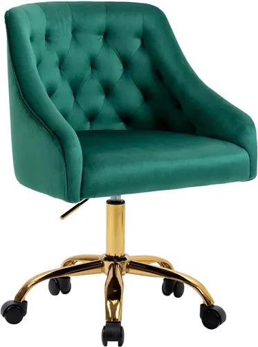 Miniatura 16 de MOJAY Silla Giratoria de Oficina de Terciopelo, Silla de Escritorio de Tela Elegante y Elegante con Detalles Dorados para Niñas, Silla de Recepción