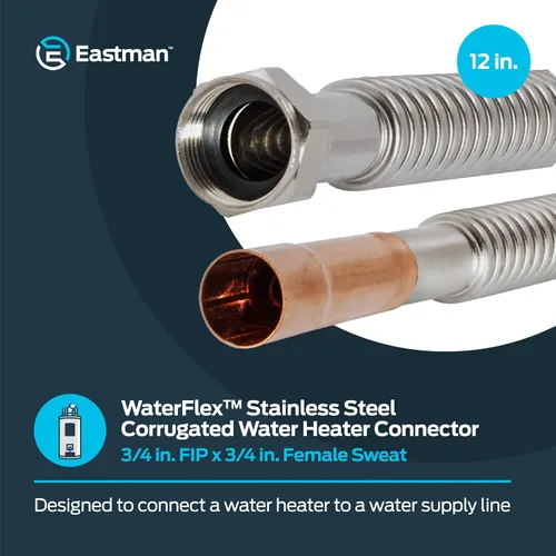 Miniatura 2 de Eastman Conector de calentador de agua WaterFlex de 12 pulgadas, 3/4 pulgadas FIP x 3/4 pulgadas de sudor femenino, línea de suministro