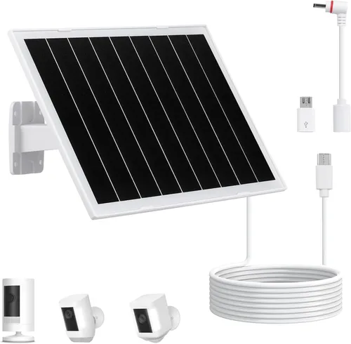 Panel solar de 8 W y 5 V, cargador solar impermeable IP65 para exteriores, puertos micro USB USB-C DC35135, cable de 9.5 pies y soporte ajustable de