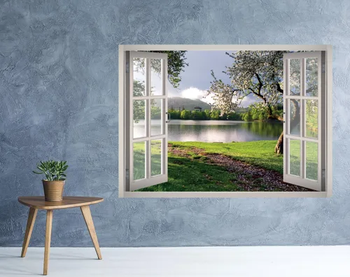 Miniatura 2 de Vinilo adhesivo de pared 3D con diseño de flores y paisaje y ventana de jardín, removible, vinilo para decoración del hogar, West Mountain W43