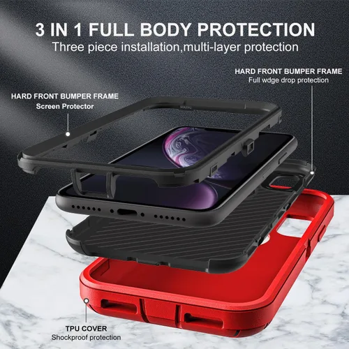 Miniatura 4 de YKHJKLEC para iPhone XR, funda de grado militar 3 en 1 resistente a prueba de golpes/caídas/polvo con 2 piezas de protector de pantalla de vidrio