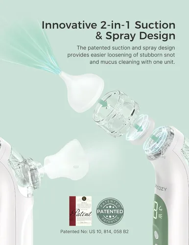 Miniatura 6 de Momcozy BreezyClear™ Aspirador nasal eléctrico 2 en 1 para bebé con aerosol, succión de grado hospitalario de 65 kPa, 4 niveles ajustables