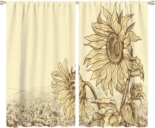 Miniatura 51 de Cortinas opacas con diseño de girasoles para ventana, puesta de sol sobre girasol, para dormitorio, sala de estar, cocina, decoración del hogar, 42