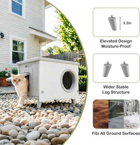 Miniatura 7 de Casa para gatos al aire libre resistente a la intemperie con puerta de escape, refugio aislado de plástico resistente para gatos, casa elevada