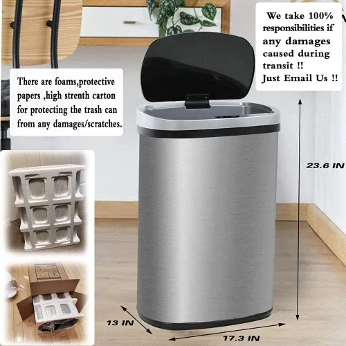 Miniatura 2 de Bote de basura de 13 galones con tapa, botes de basura automáticos para cocina, 50 L, con sensor de movimiento, cubo de basura de acero inoxidable