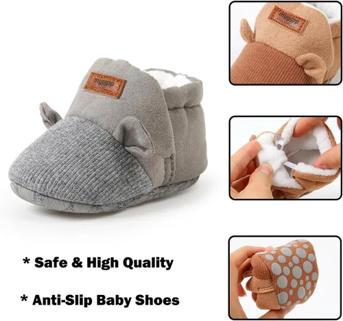 Miniatura 3 de LAFEGEN Botines de bebé para niños y niñas con forro suave, agarre antideslizante, calcetines para recién nacidos, zapatos de cuna para primeros