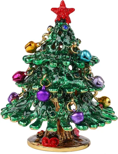 Caja de joyería para árbol de Navidad con campanas con bisagras y coloridas, adornos pintados a mano, regalo para decoración del hogar (verde)