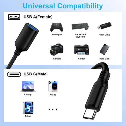 Miniatura 5 de Adaptador USB C a USB 3.0, transferencia de datos de alta velocidad de 5 Gbps, adaptador USB C Android macho a USB hembra OTG On The Go Dongle Cable