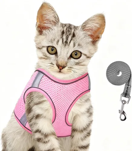 Miniatura 10 de Arnés para gato y correa para caminar, arnés a prueba de escape de gatito, arnés reflectante ajustable para cachorro con correas, fácil de ajustar