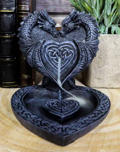 Miniatura 8 de Ebros Gift Guardian of Faux Stone Celtic Heart Tomb Altar Romántico Doble Dragón Cono de reflujo Incienso en cascada Humo Piscina Cascada Quemador