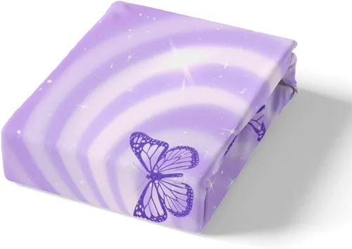 Miniatura 5 de Manfei Juego de sábanas para niños con corazones de lavanda, tamaño individual, juego de ropa de cama de mariposa morada para niños, niñas