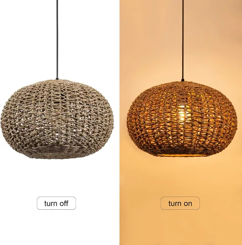 Miniatura 4 de Arturesthome Lámpara colgante bohemia tejida a mano, 1 luz, mimbre de ratán, iluminación de techo, lámpara de araña para cocina, isla, restaurante