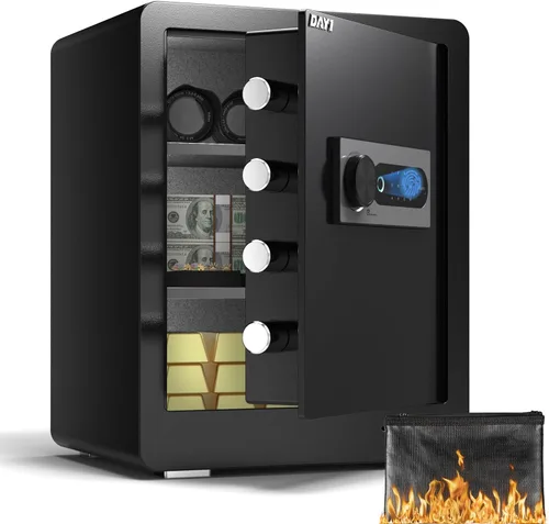 Miniatura 10 de DAYI Caja de seguridad biométrica de huellas dactilares, caja fuerte para el hogar de 0.8 pies cúbicos con bolsa ignífuga, panel táctil digital