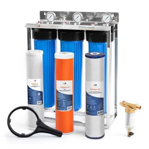 Miniatura 18 de Aquaboon Sistema de filtro de agua para toda la casa de 3 etapas con prefiltro, bloque de carbón de 20x4.5, filtros para hierro y manganeso