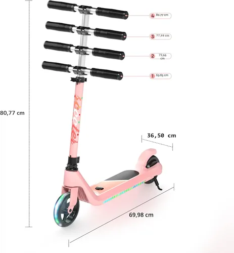 Miniatura 8 de LINGTENG Patinete Eléctrico para Niños de 6 a 10 Años, Patinete de Impulso con Arranque por Patada con Velocidad y Altura Ajustables, Rueda Luminosa