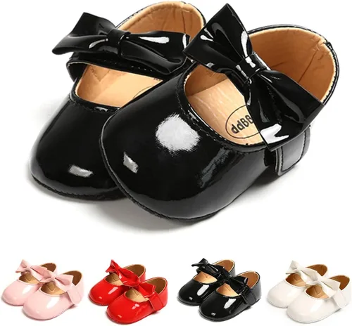 Ohwawadi Zapatos de bebé para niña, zapatos planos Mary Jane de princesa para vestido de boda, zapatos de cuna para recién nacidos, bebés, bebés