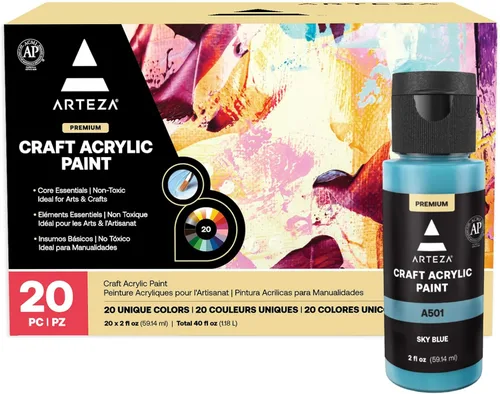 ARTEZA Juego de pintura acrílica para manualidades, pintura acrílica a base de agua, pinturas artísticas con acabado mate, suministros de arte para