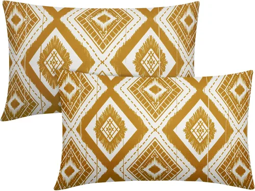 Miniatura 22 de Juego de 2 fundas de almohada geométricas de color naranja quemado de 18 x 18 pulgadas con diamantes Ikat de color marfil óxido, estilo bohemio