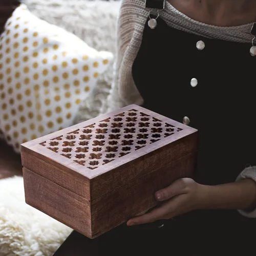 Miniatura 2 de Caja decorativa de madera 3 en 1 con tapa con bisagras – Caja de almacenamiento de esmalte mediana "Trellis – Caja decorativa hecha a mano con tapa