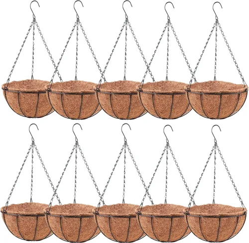 Miniatura 15 de LaLaGreen - Cestas colgantes para plantas al aire libre (paquete de 4, 8 pulgadas) macetas colgantes al aire libre con forro de coco, pequeñas