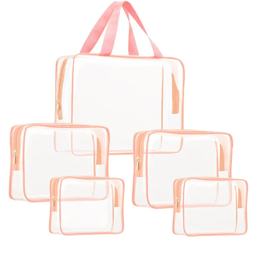 Miniatura 32 de Kit de 3 piezas de bolsas de artículos de aseo de viaje de PVC cristalino para mujeres y hombres, organizador de embalaje de vinilo impermeable