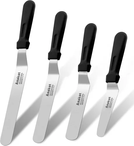 Miniatura 10 de Anaeat Espátulas de glaseado, juego de 2 espátulas profesionales en ángulo con cuchillas de acero inoxidable de 6 pulgadas, 8 pulgadas, cuchillo