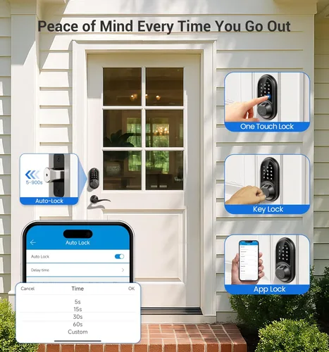 Miniatura 8 de Veise RZ07 Cerradura inteligente de huellas dactilares, cerraduras inteligentes 7 en 1 para puerta delantera, cerradura de puerta de entrada sin