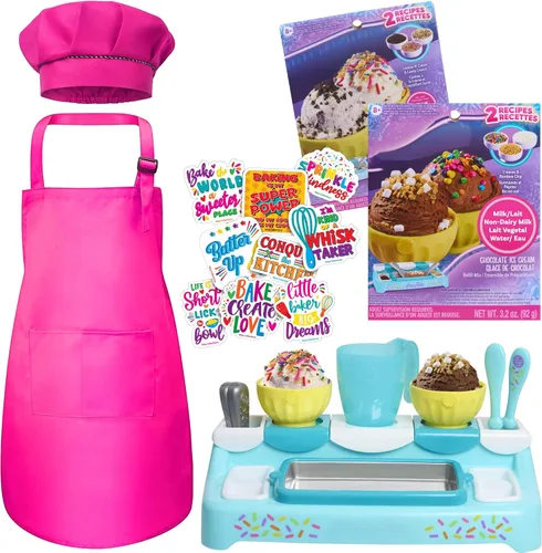 Ultimate Ice Cream Maker para niños, juego interactivo de cocina para niños, incluye bandeja de congelación, cuencos, utensilios, 2 mezclas de