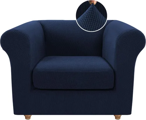 Miniatura 34 de Funda para silla Chesterfield de 2 piezas para sofá de 1 cojín, fundas para silla de brazo alto, 1 asiento, alta elasticidad, lavable, protector