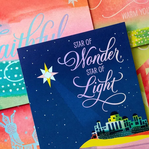 Miniatura 7 de Hallmark Surtido de tarjetas de Navidad religiosas en caja, estrella de maravilla (36 tarjetas y sobres) rosa, azul, amarillo, verde, naranja