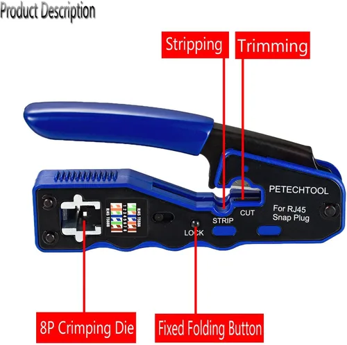 Miniatura 2 de Herramienta de Crimpado RJ45 con Pasador, Cortador, Crimpador para Cat6a Cat6 Cat5 Cat5e Conector Modular 8P8C, Herramienta de Crimpado Ethernet