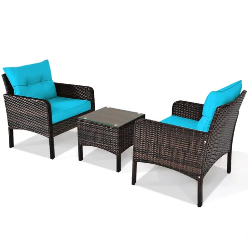 Miniatura 7 de KOTEK Juego de muebles de patio de 3 piezas, juego de muebles de mimbre para exteriores con 4 cojines, juego de muebles de ratán PE para todo tipo
