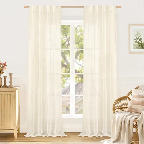 Miniatura 34 de LAMIT Cortinas de lino beige de 30 pulgadas de largo para ventanas pequeñas, cortinas semitransparentes filtrantes de luz, pestaña trasera