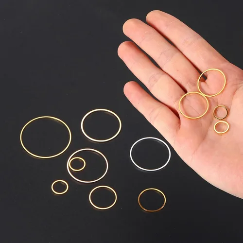 Miniatura 4 de uxcell Anillos de enlace redondos de bisel de círculo hueco de latón, para aretes, collares, fabricación de joyas