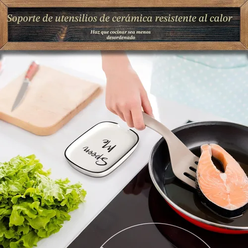 Miniatura 4 de Soporte de cuchara de cerámica para estufa, soporte grande para cuchara para encimera de cocina, soporte de cuchara de café blanco, soporte