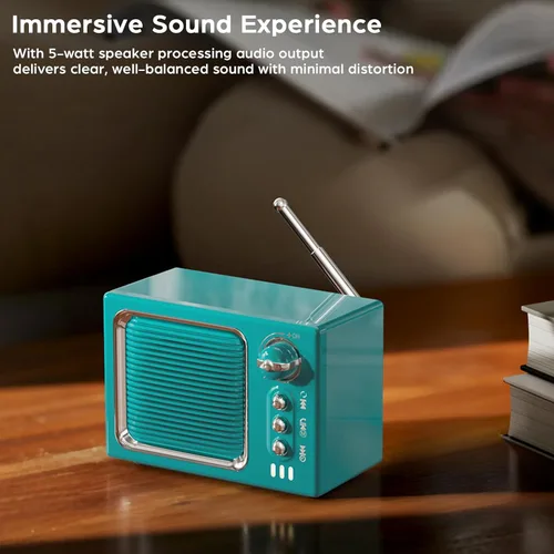 Miniatura 6 de Altavoz Bluetooth retro, mini altavoz Bluetooth inalámbrico portátil vintage con sonido de ruido blanco 5 W, sonido fuerte manos libres, llamada Rosa