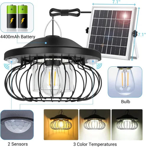 Miniatura 9 de ropelux Luz solar de cobertizo para interiores y exteriores, brillante, 2000 lúmenes, 5 modos (disponible durante el día), lámpara con 3