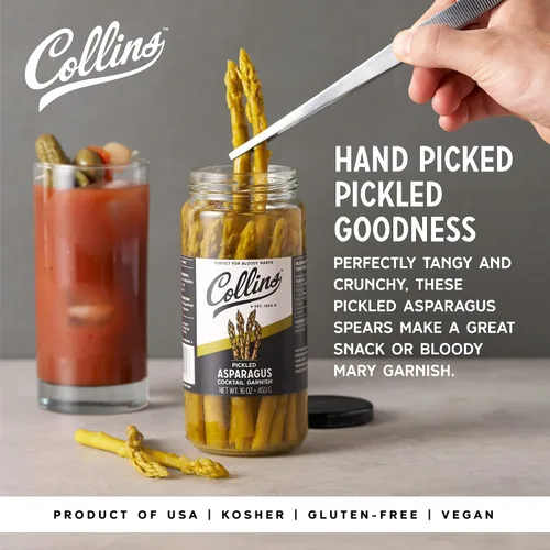 Miniatura 2 de Collins Espárragos gourmet en escabeche Guarnición premium para cócteles, Bloody Mary, ensaladas, bandejas de carne y queso Lanzas de espárragos