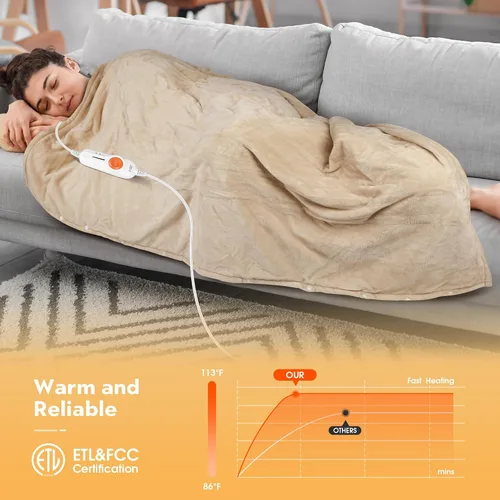 Miniatura 2 de Gintao Manta eléctrica con calefacción, manta eléctrica de franela doble con 3 niveles de calefacción, protección contra sobrecalentamiento