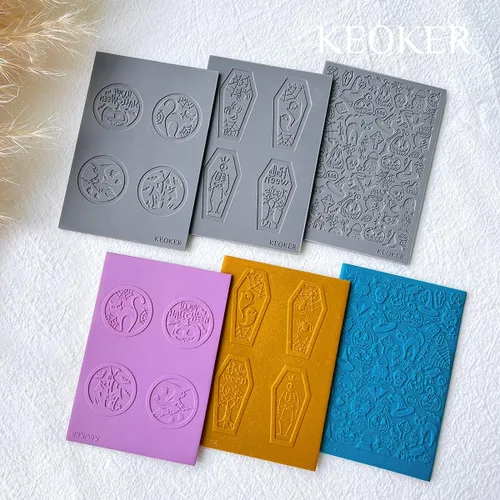 Miniatura 5 de Keoker Hojas de textura de arcilla polimérica para Halloween, tapete de textura de arcilla de Halloween para hacer aretes, joyas, herramientas